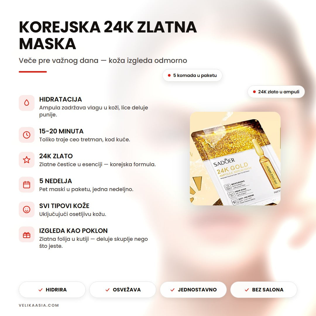 Korejska 24K zlatna maska za lice — naslovna infografika