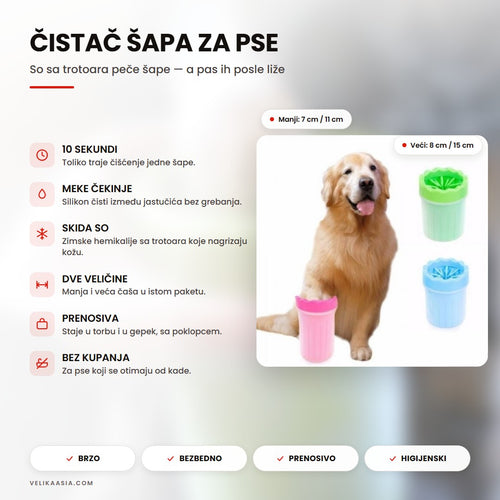 Čistač šapa za pse — naslovna infografika
